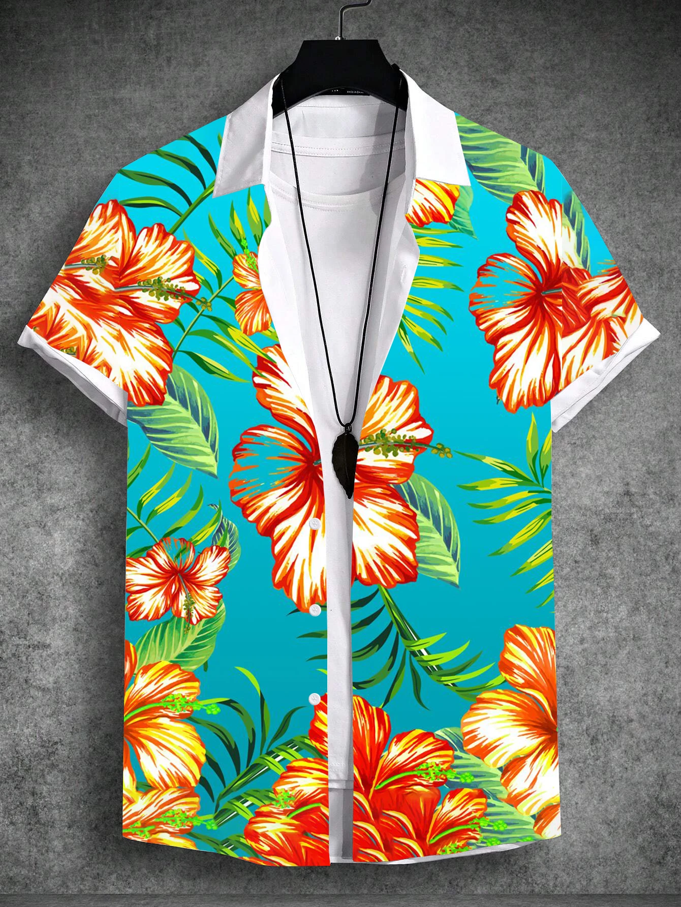 2024 Summer Men's Tropical Print Hawaiian Beach Vacation Set Plant Coconut Tree Short Sleeve T-Shirt 4-Way Stretch Fabric Shirt