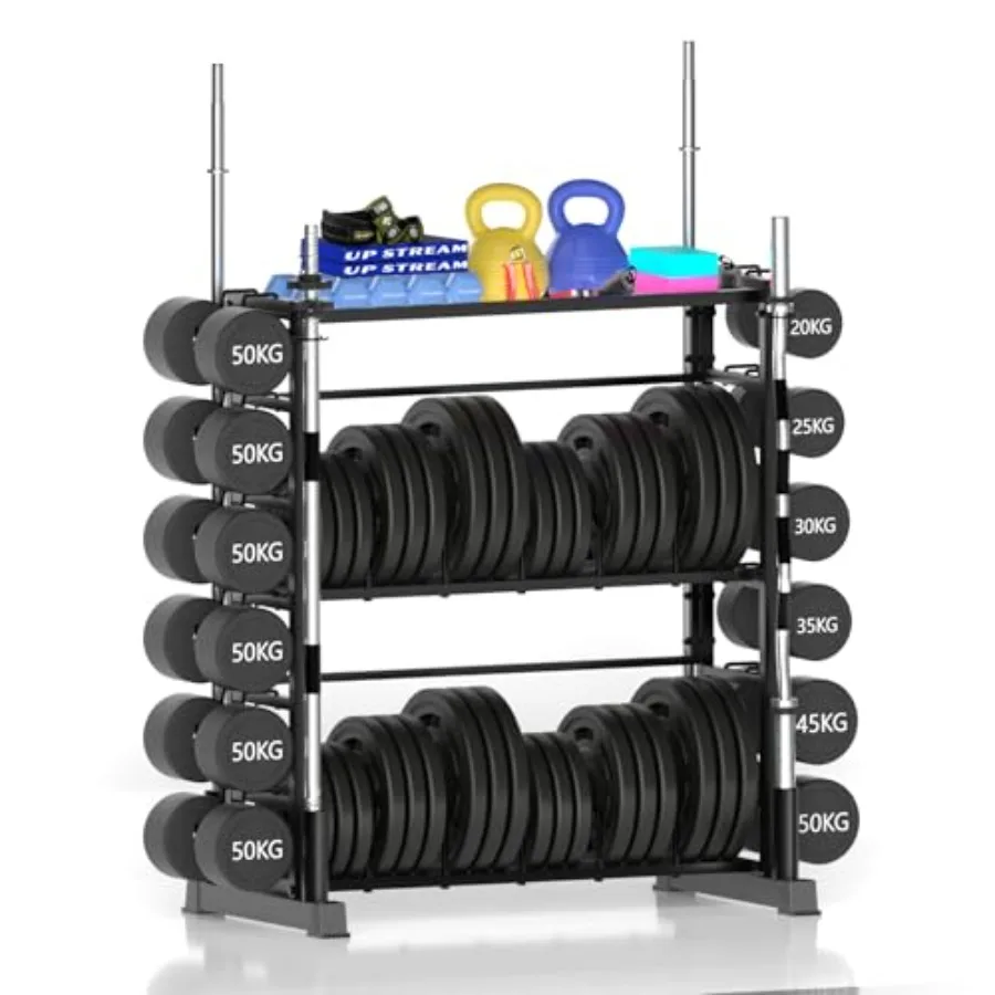3-Tier Dumbbell Rack for Home Gym 2700lbs Capacity Steel Gray Weight Plate Organizer for Peloton Dumbbells Kettlebell Barbell S