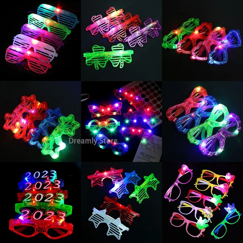 10Pc Adult Kids LED Glasses Light Up Party Sunglasses Glow Blinds Shutter Neon Flash Carnival Cosplay Birthday Wedding Christmas