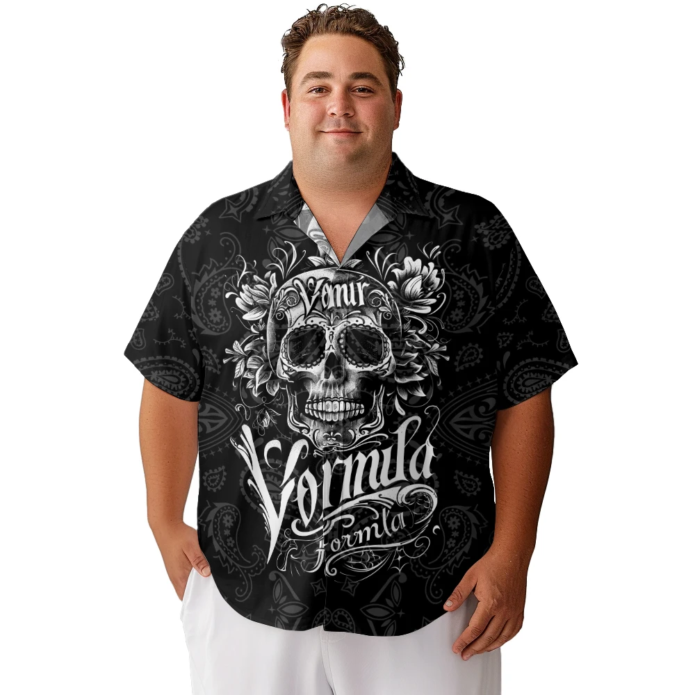 

2024 new Hawaii Men's shirts plus size Halloween skulls with markings printed clothing casual short-sleeved