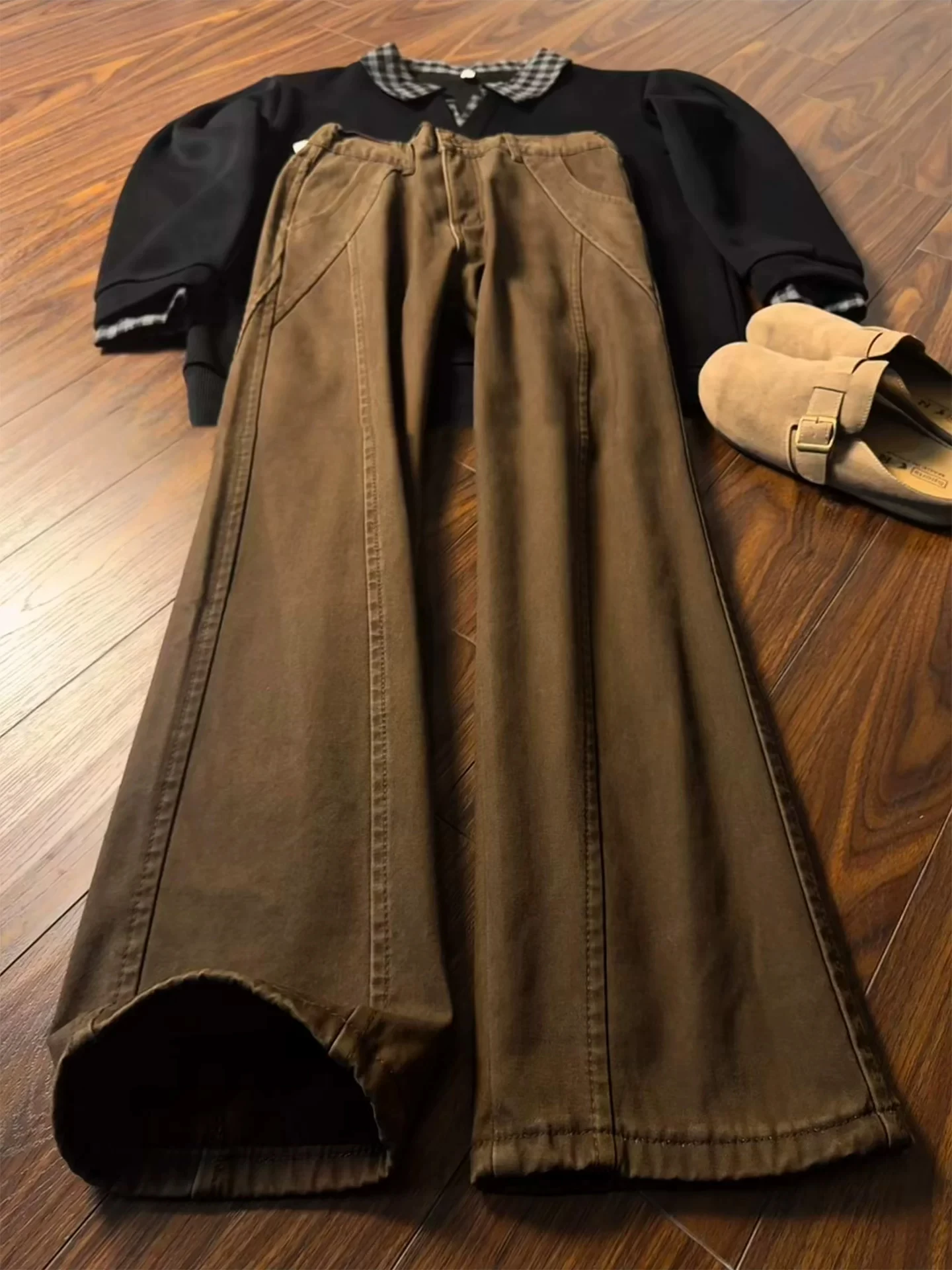 

Мужские зимние джинсовые джинсы на подкладке с низкой талией, прямые брюки, облегающие брюки с ножом, американский ретро Sle