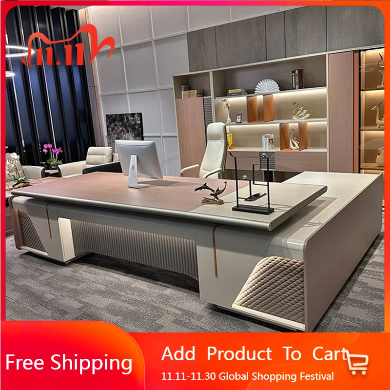 

Modern Light Luxury Office Desk Gaming Shelves Secretary High Quality Office Desk Cabinets Executive Boss Wood Bureau Furniture