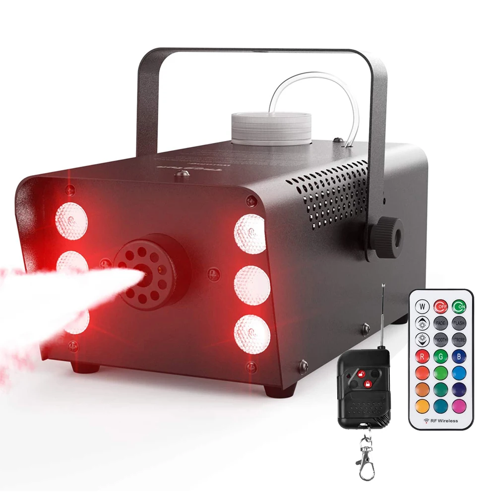 

New Timing wireless remote control gas thermal fogging machine mini 6 RGB LED Light Smoke Machine 500W Halloween stage light