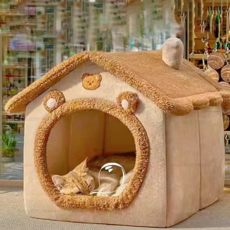 2025 New Four Seasons Cat Nest and Warm Dog House Bed Removable Soft Cushion Winter Cozy Pet Shelter for Small Dogs and Cats