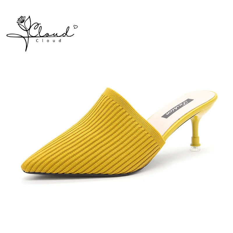 

2024 Large Size New Slippers Women Sandals Wear Fashion Braid Vintage Half Slippers Pointy Bun Head High and Slender Heels