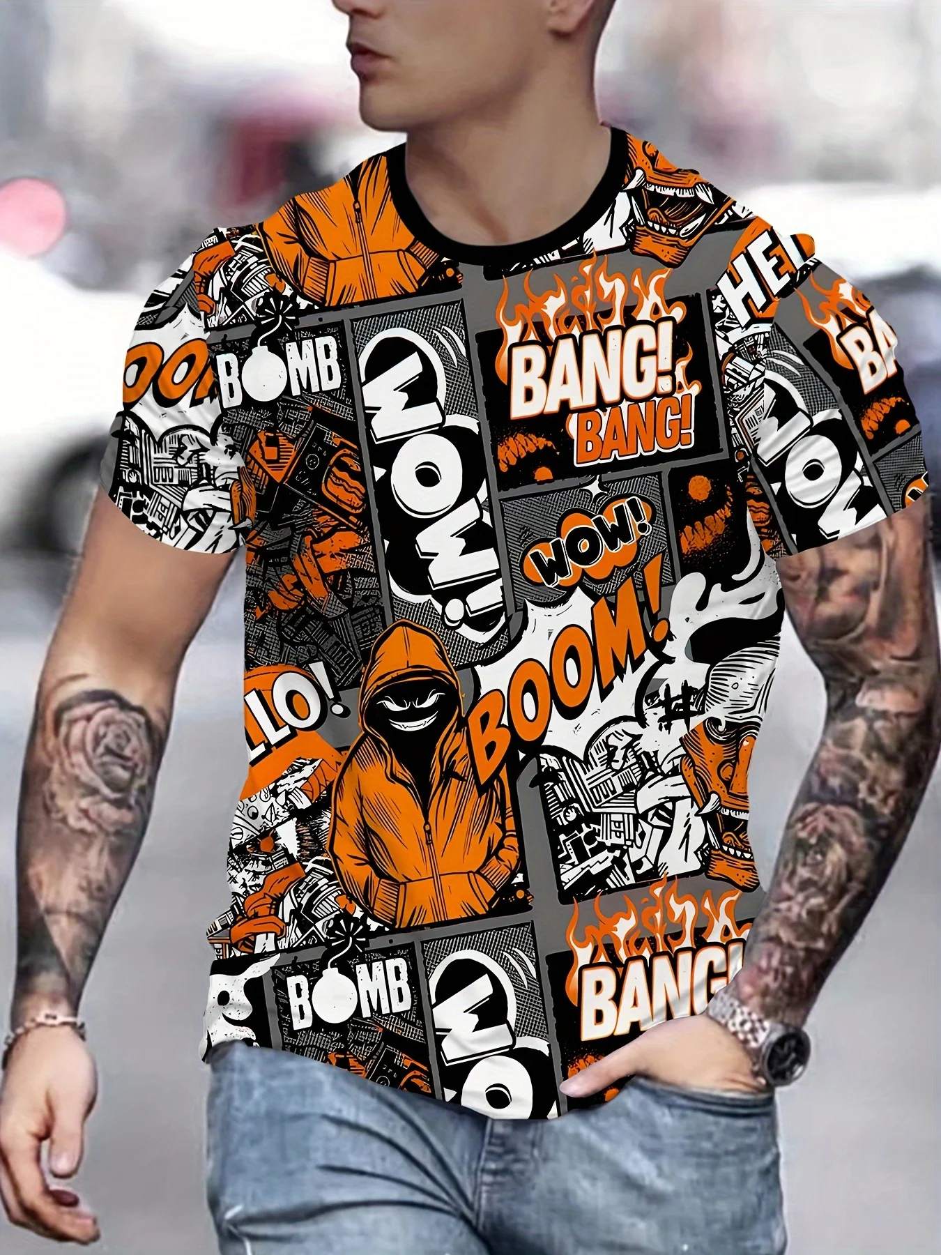 

Мужская футболка с 3D-принтом — повседневный полиэстер, можно стирать в машине, с круглым вырезом — идеальный выбор, большие размеры, «Бомби! Буом!" Графика