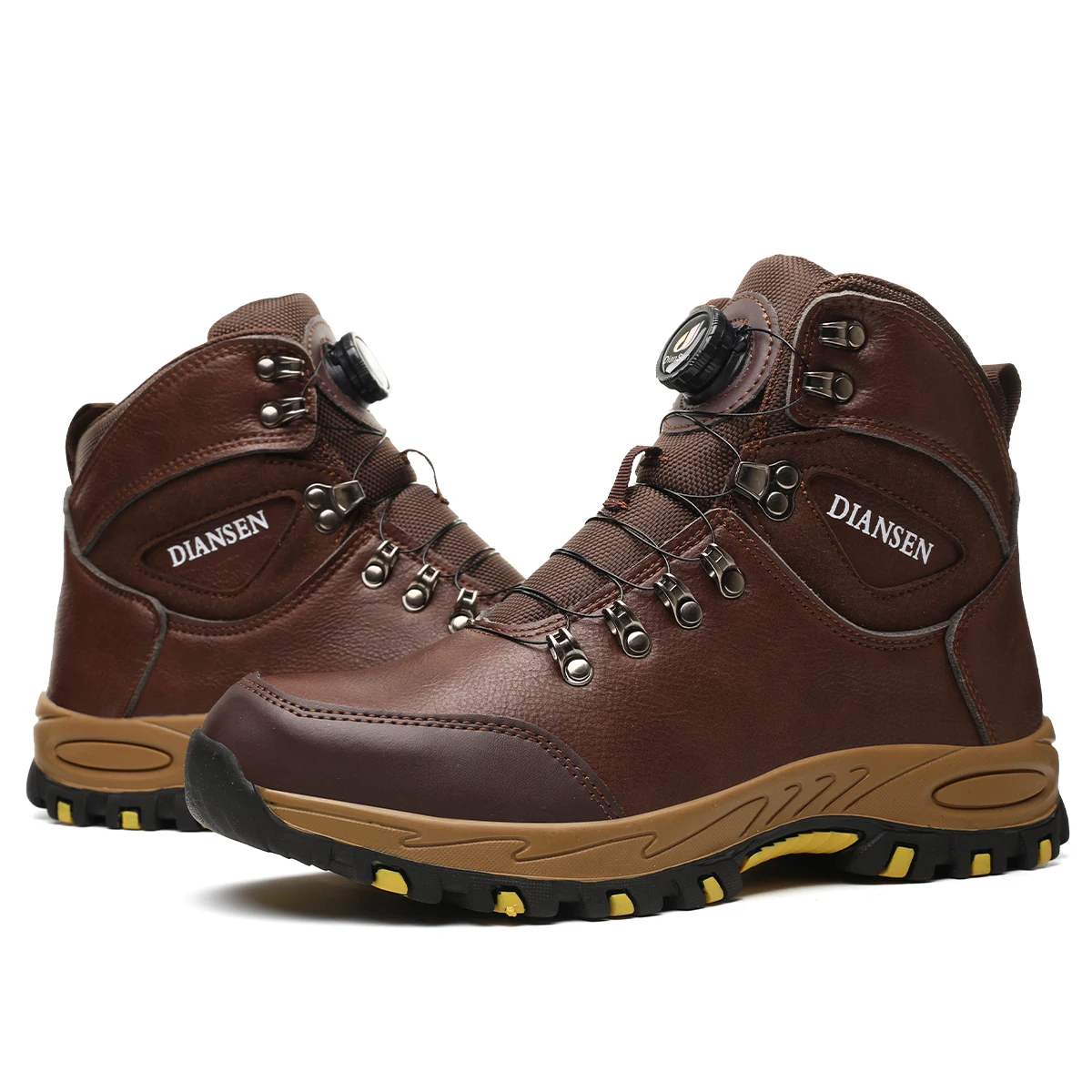Men's High Leather Waterproof Safety Work Boots Steel Toe Anti-Impact & Anti-Puncture Brown Boots For Outdoor Hiking & Work