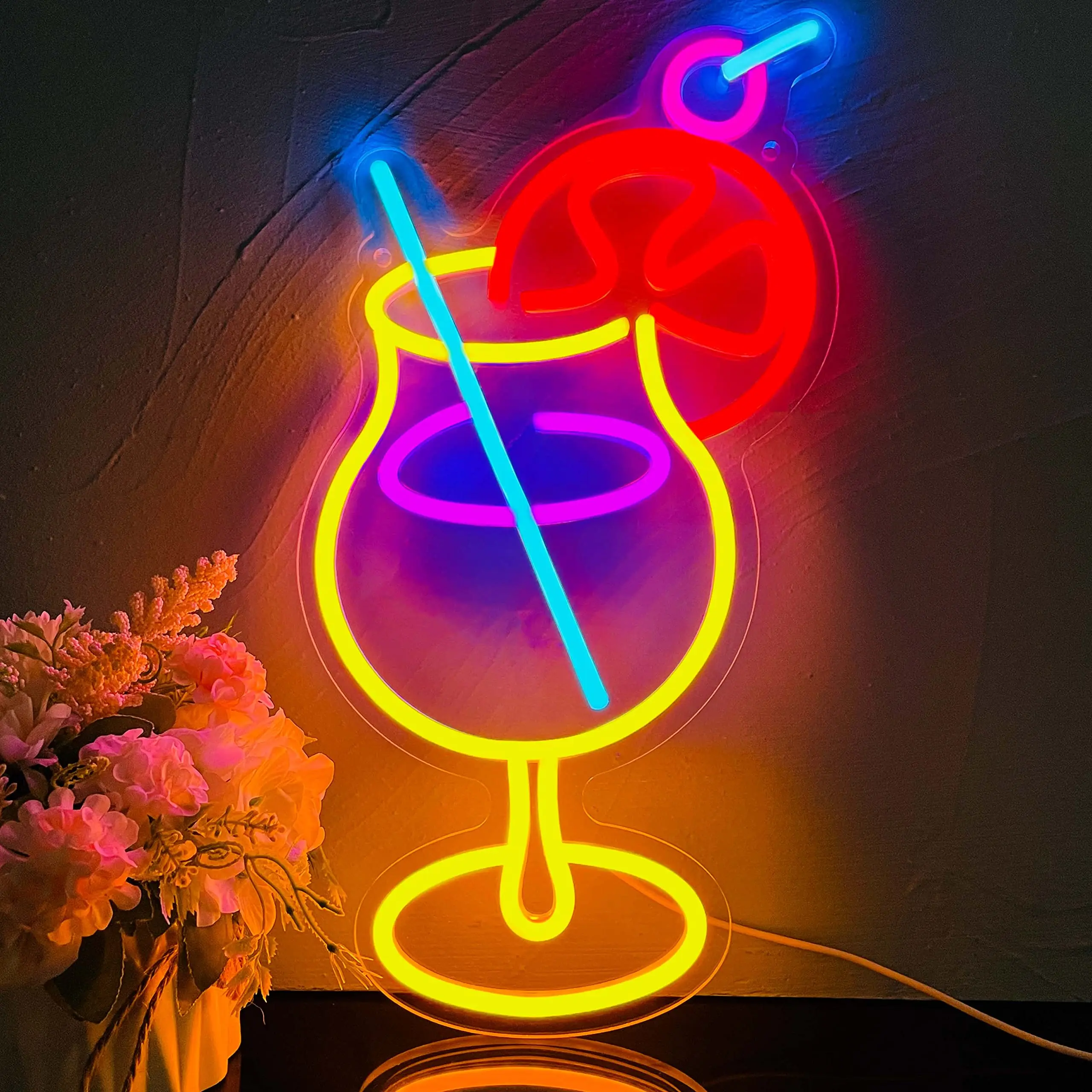 Cocktails Cup Neon Signs Beer Bar Club LED Acrylic Neon Lights Sign for Hotel Pub Cafe Birthday Party Teen Room Wall Decorative