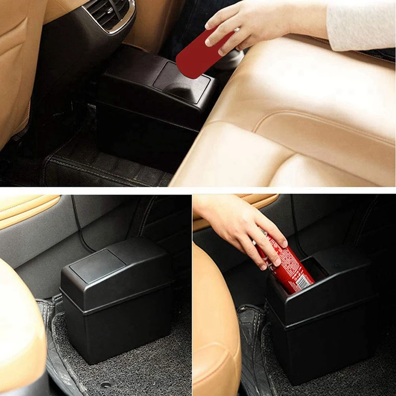 2X Car Trash Can With Lid Vehicle Can Garbage Organizer Large Wastebasket Bin For Auto,Home Car Interior Black