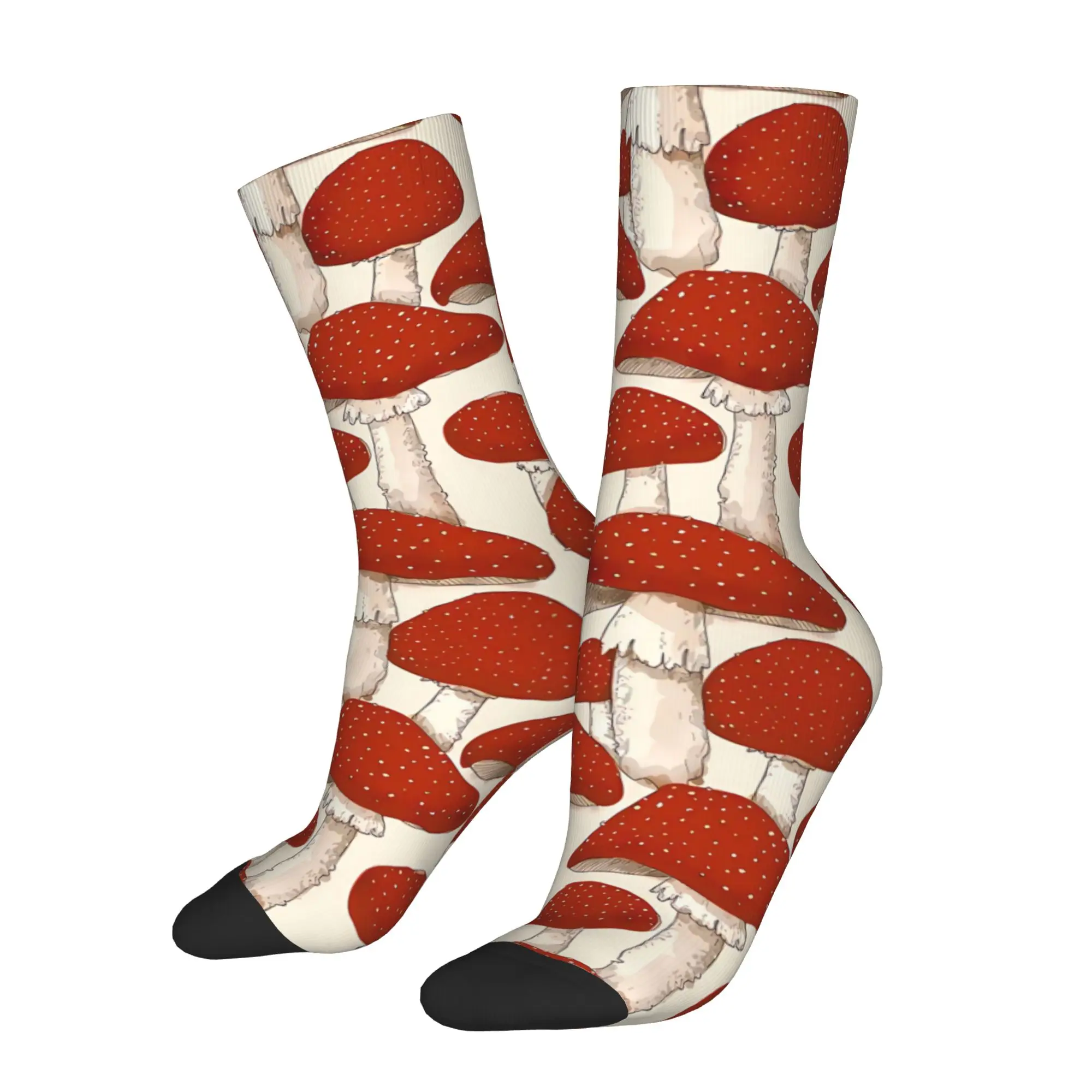 

Red White Mushroom Sock Printed Man Polyester Fashion Popular