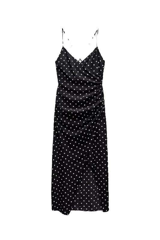 Vestido Midi ter com Estampa de Poá Novo Verão 2024 Moda Fena Estilo Casual Sem Mangas Decote em V Outro Material 00%