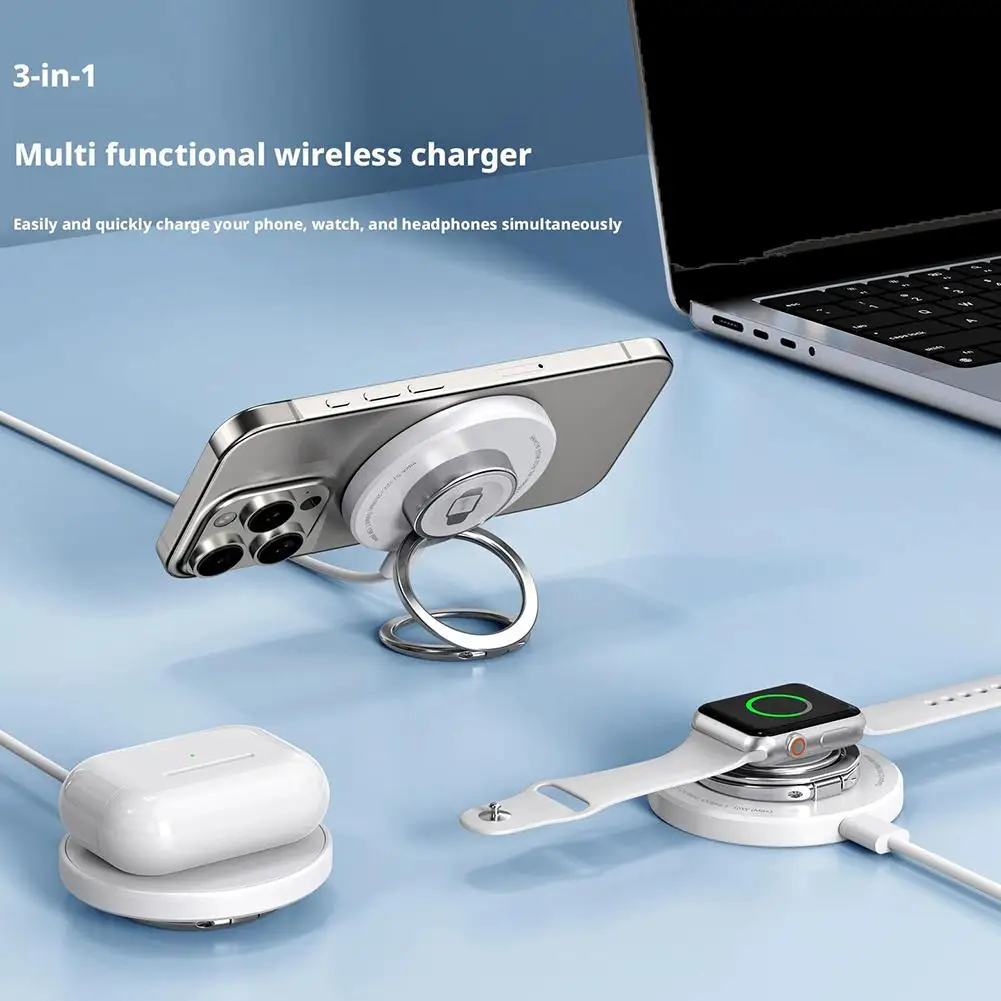 

Магнитный держатель для телефона с беспроводной зарядкой 3 в 1 для ручки мобильного телефона Magsafe, беспроводная зарядная станция 15 Вт для Apple Watch U7C8