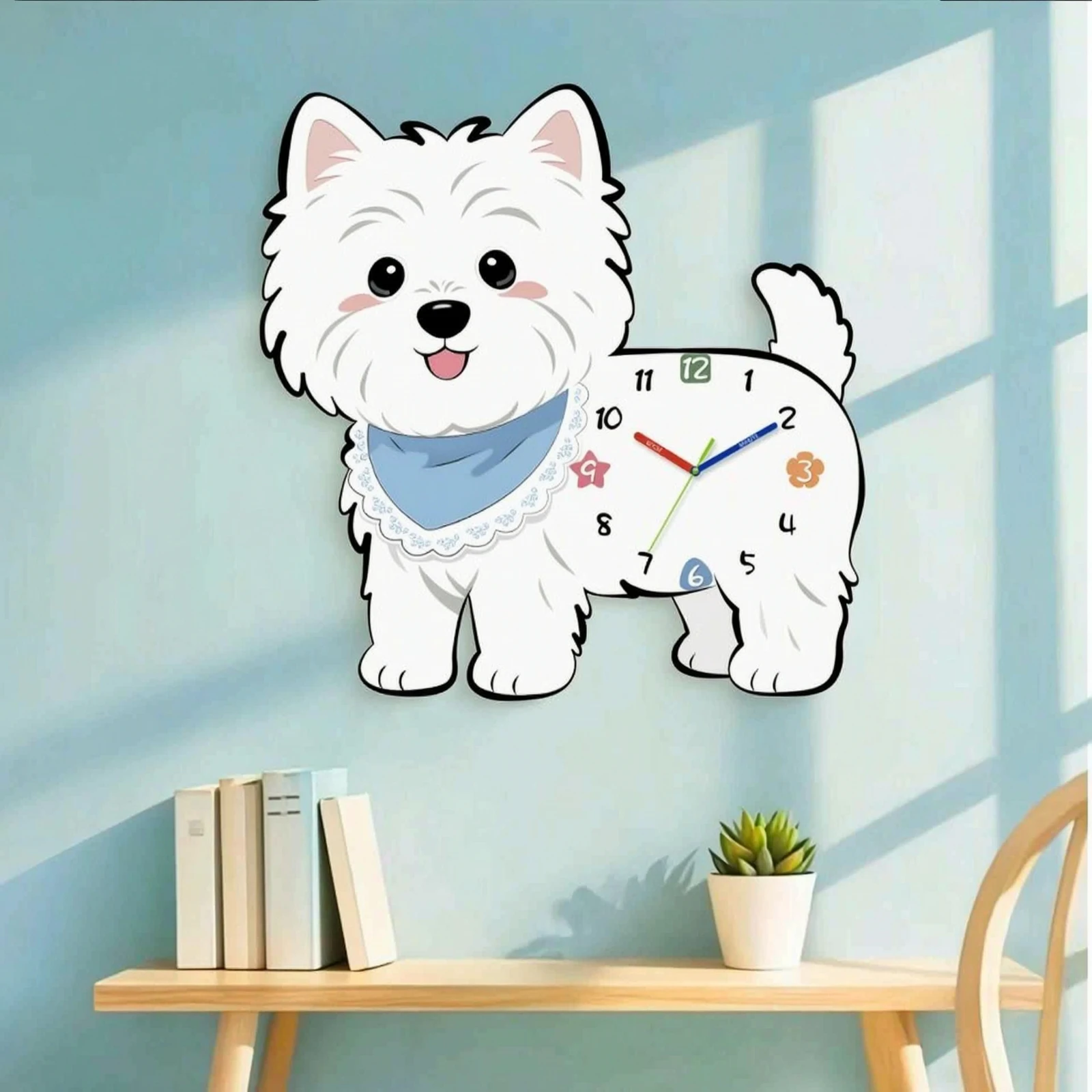 Terrier Wall Clock Decorative Dog Wall Clock Plush-Looking-Looking Cartoon for Living Room, Bedroom