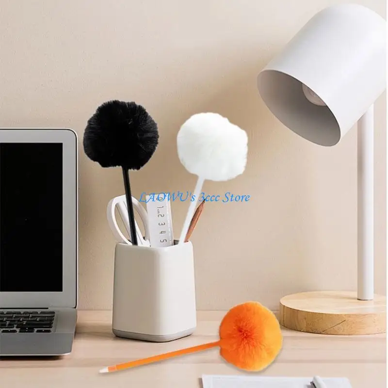 

Y8AD 5Pcs Furry Pom Ballpoint Pen Office School Supplies 1.0mm Smooth to Write