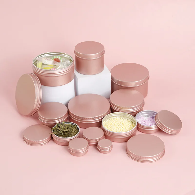 Boîtes de conserve vides en aluminium et métal or Rose, 5/10/15/20/30/50/60/100g, à vis, bougie ronde, pour épices, crème pour le visage, 100 pièces