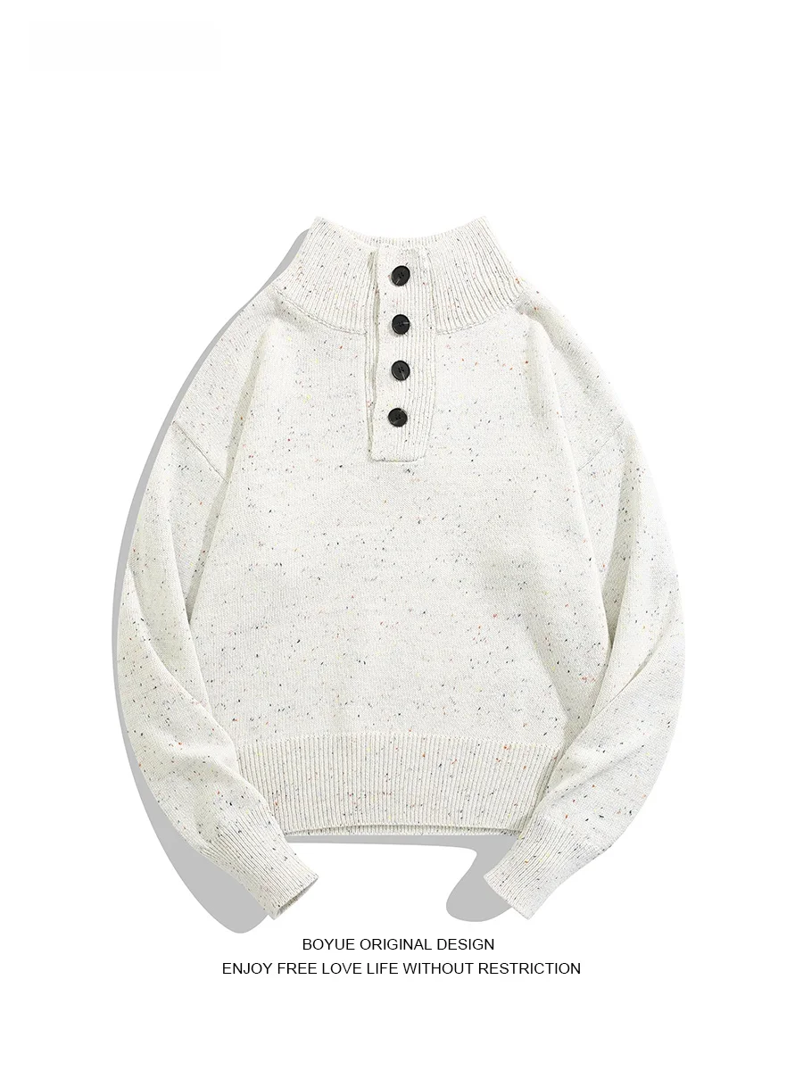 

Boyue Starry Color Dot Button f High Collar Knitted Sweater ex Casual Lazy Sle Base Layer Sweater
