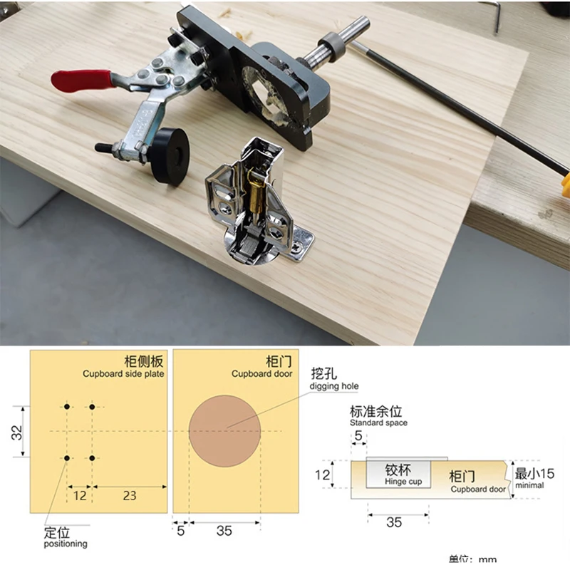 35mm Concealed Hinge Drilling Jig Guide Hinge Hole Drilling Guide Carpenter Woodworking Tool Hole Opener Locator Door Cabinet