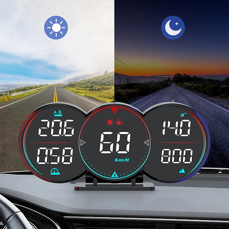 Car Driving Information HUD Speedometer With Light Speed Mileage Head Up Display GPS Compass Overspeed Alarm For Truck Vehicles