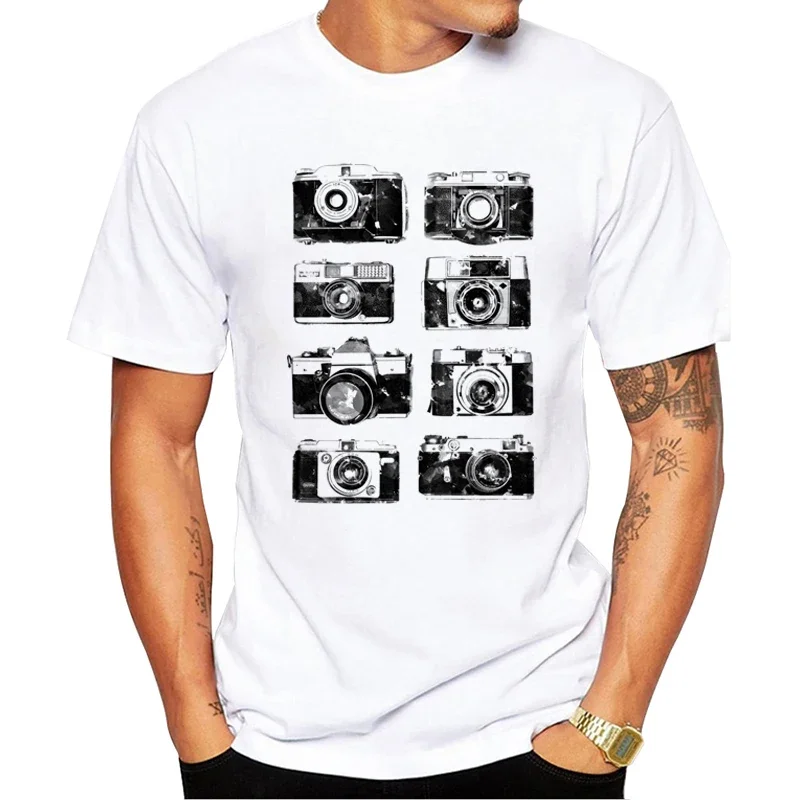 

Hipster photo collection Men T-shirt fashion retro cameras printed tshirts Short Sleeve T shirts essential tee