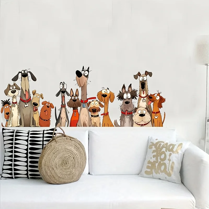 1pc Cartoon Dog Group Themed Wall Decal, suitable for decorating living rooms, bedrooms and pet shops, a fun gift for dog lovers