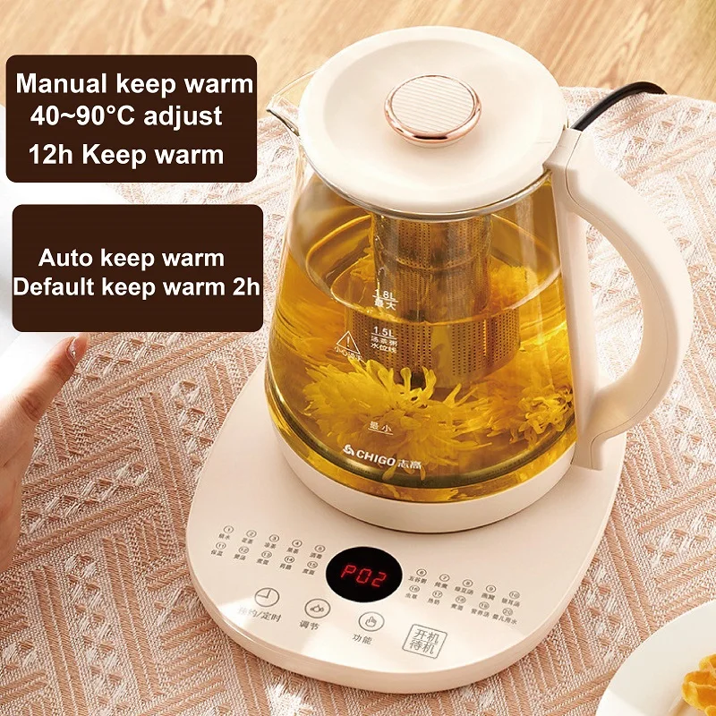1.8L Smart Health Pot Home Thickened Glass Multi-function Tea Maker Office  Flower 24h Appointment Insulation Mini Kettle 220V