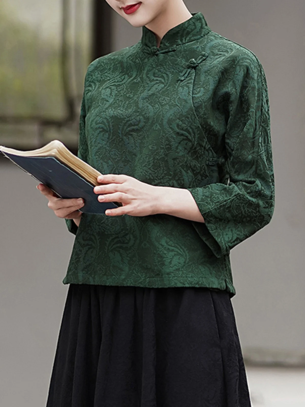 

High-End Cotton Linen Women's irt Chinese Sle Button Design Zen Tea Costume Retro Tang Costume Loose Fit Commute Sle