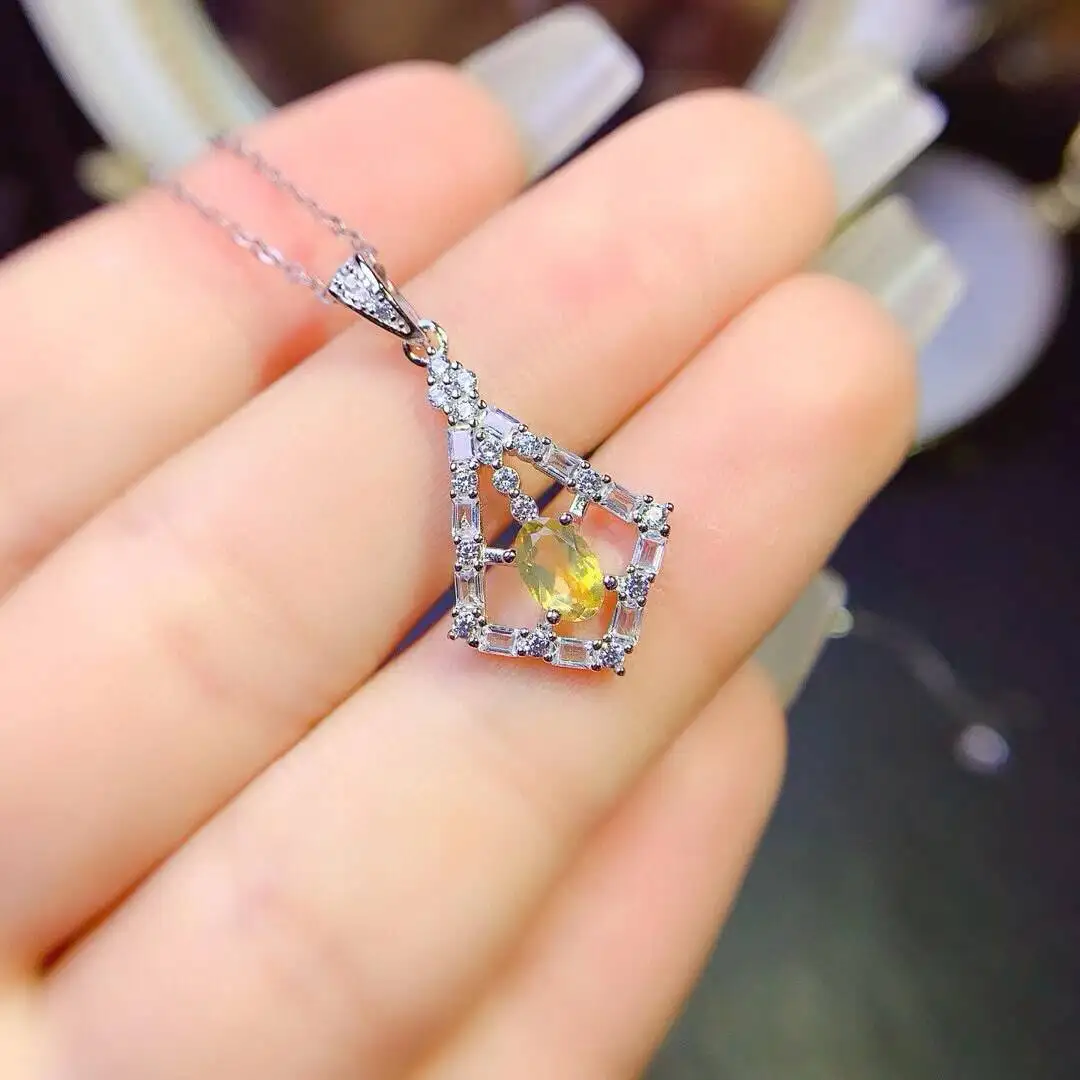 KJJEAXCMY New Natural Women's Yellow Crystal Pendant 925 silver inlay Colorful and splendid Crystal pure fire flash explosion