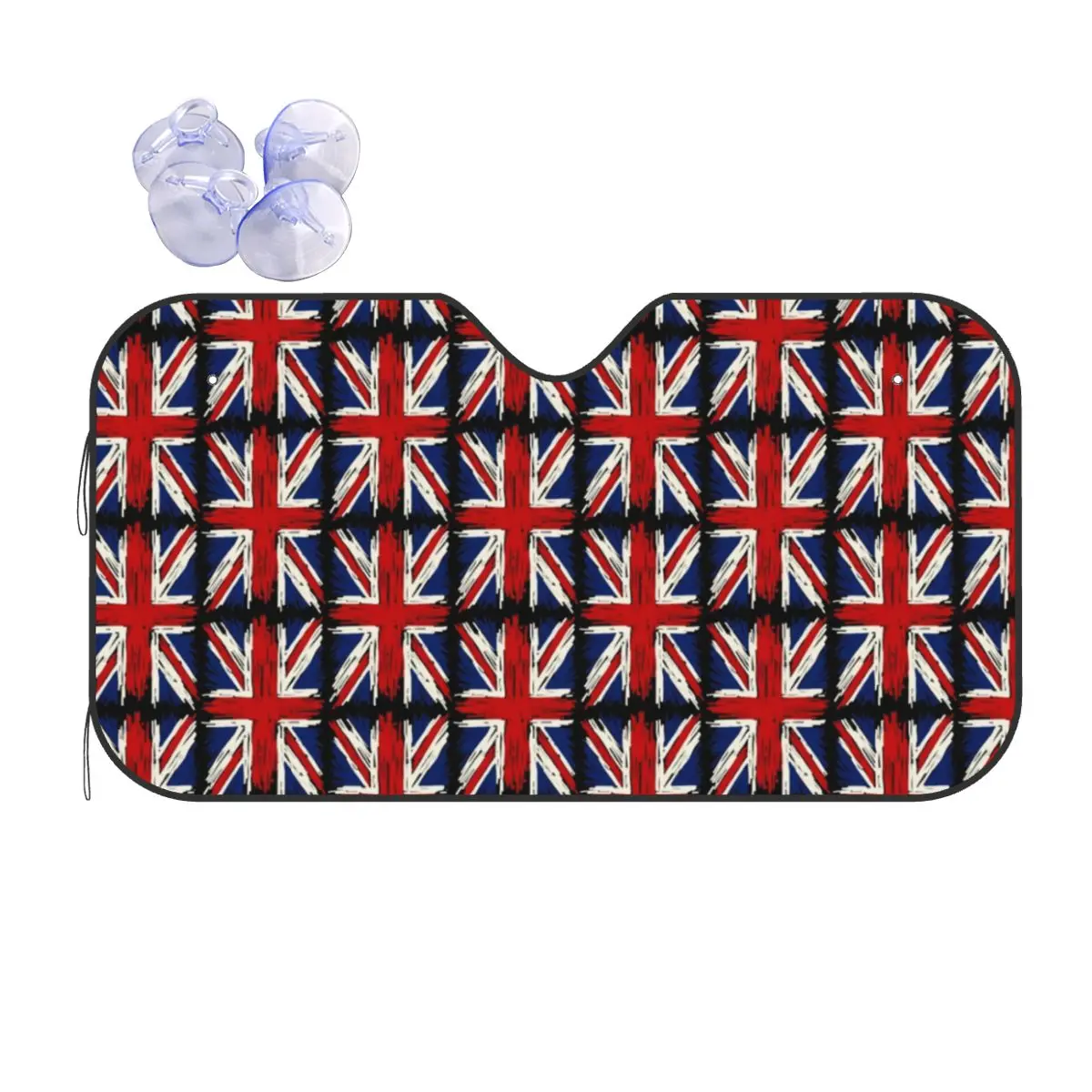 UK Flag Sherpa Plaid Sunshade Windscreen Collage Novelty Car Front Window Visor 76x140cm Car Sunshade Heat Reflector