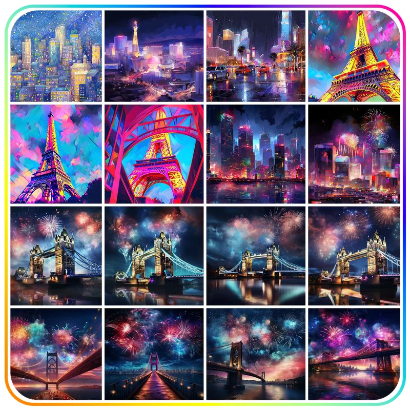 

RUOPOTY 5D Diamond Painting For Adults Scenery Landscape Paris Tower Fireworks City Diamond Mosaic Full Square Drill Decorative