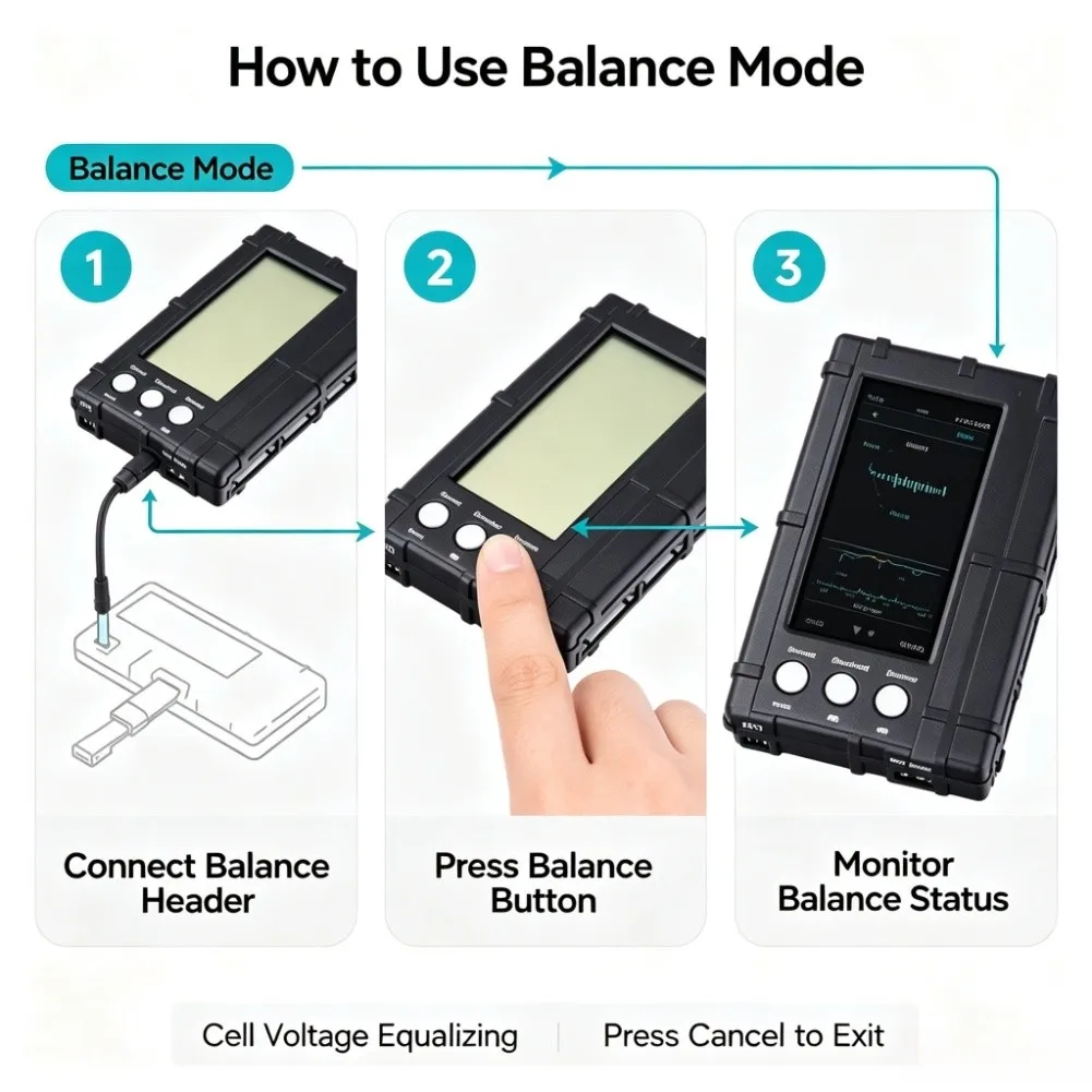 3-in-1 For Battery Balancer for Lipo LiFe Li-ion through 6S with Clear Digital Voltage Readings and Stable Discharge Current