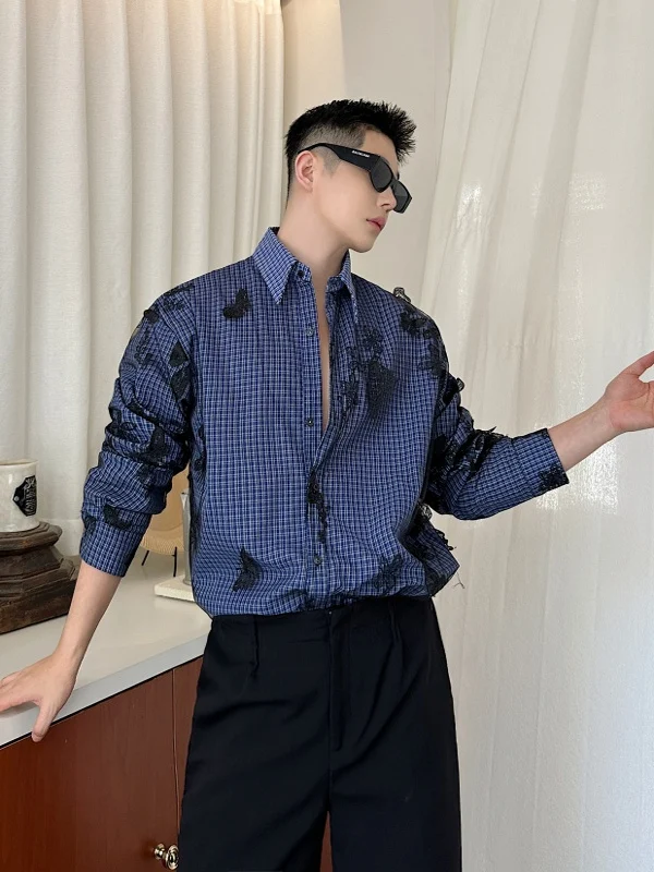 

Spring 2025 Net irt Men's Long Sve True Two-Piece Casual irt Trendy Brand Loose Fit Youthful Summer Tour