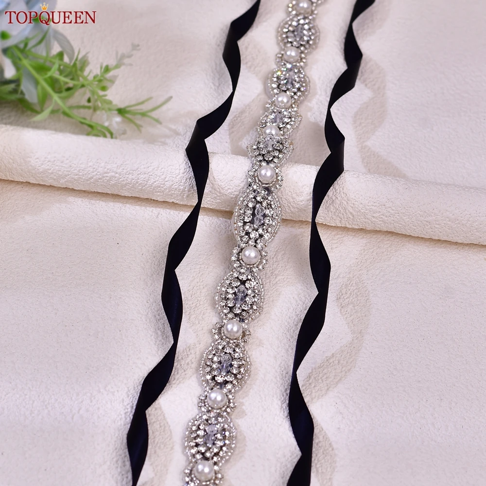 TOPQUEEN Bridal Belt Pearls Crystal Decoration Sash for Women Ladies Wedding Evening Party Dress Gown Applique Handmade  S435