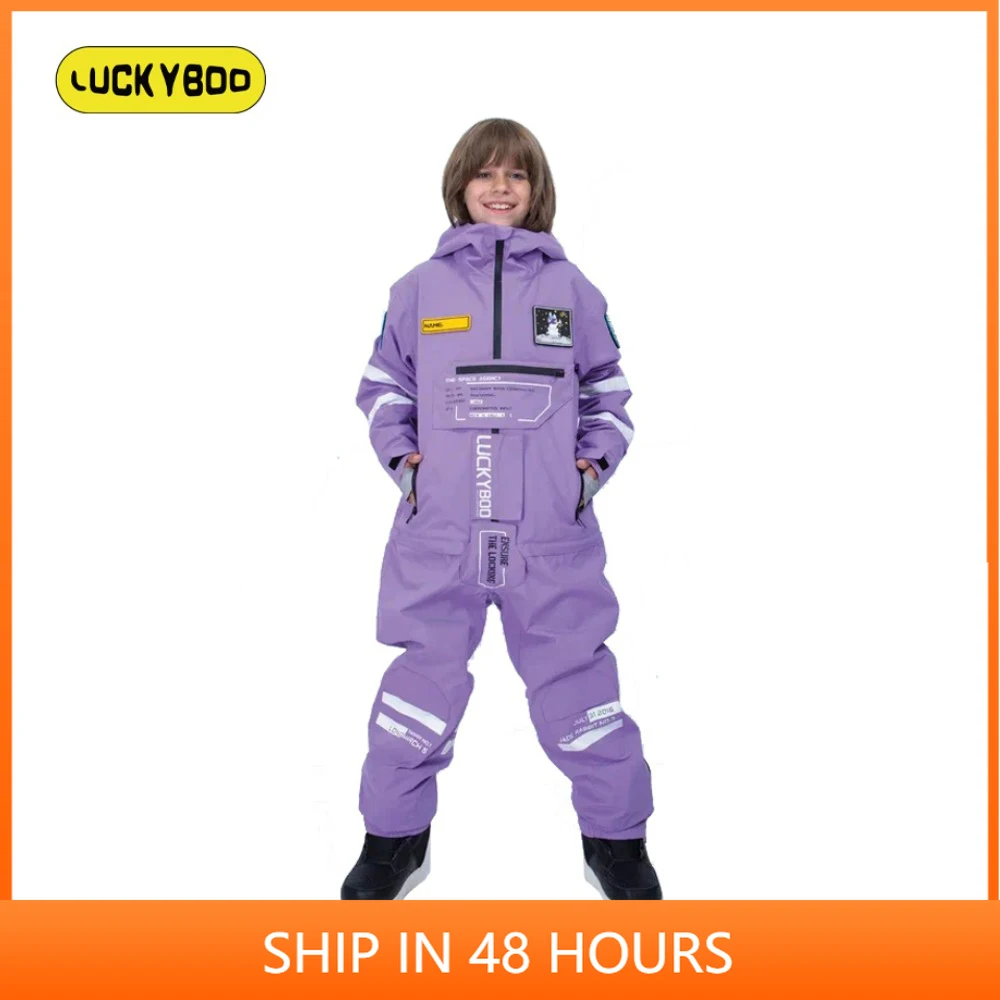 LUCKYBOO Children 10K Waterproof Jumpsuit  Snowboarding Clothing Boy Girl Snow Suit Coverall Skiing  Windproof Outdoor SKI Cloth