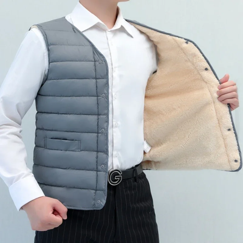 

Plus Size Men's Winter Vest Thickened Fleece Lined Short Sleeve Denim Jacket Warm Dad's Clothing for Outdoor Activities​