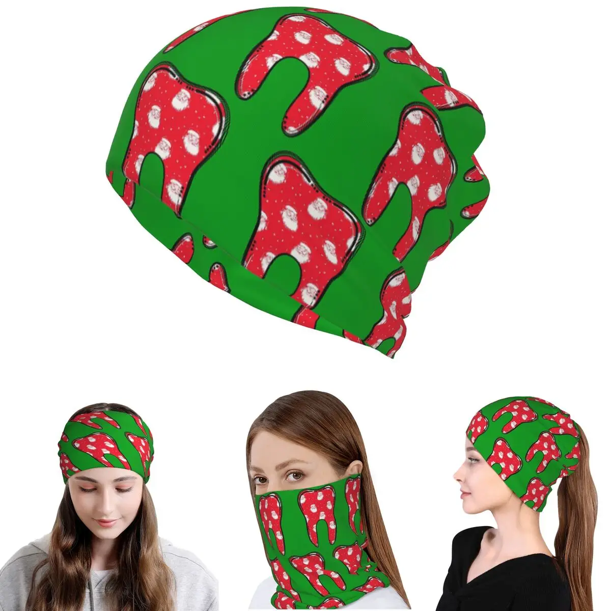 Christmas Tooth Dentist Dental Assistant Hygienist Dentistry Teeth Bandana Neck Gaiter Face Scarf Headband Beanies Hat Winter