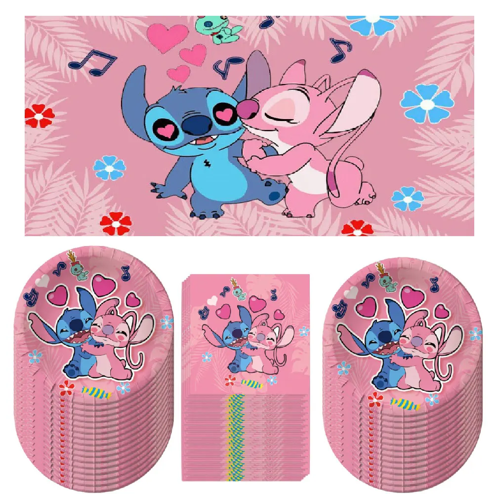 

Stitch Disney Pink Birthday Party Decorations Disposable Tableware Set, Cups, Plates, Children's Shower Party Decorations