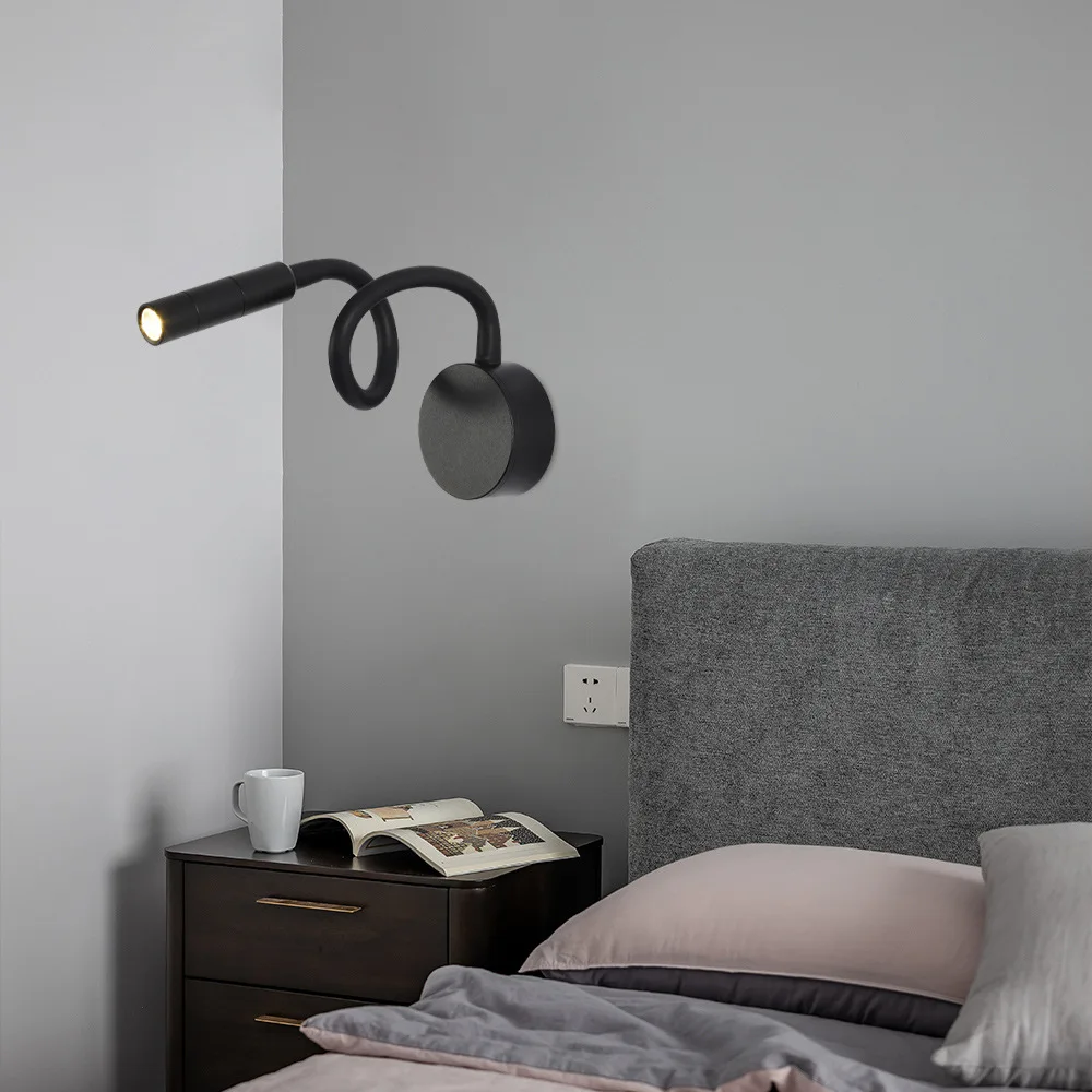 Luces LED flexibles de pared con cuello de cisne, lámparas de lectura con interruptor ajustable para dormitorio, mesita de noche, accesorio de