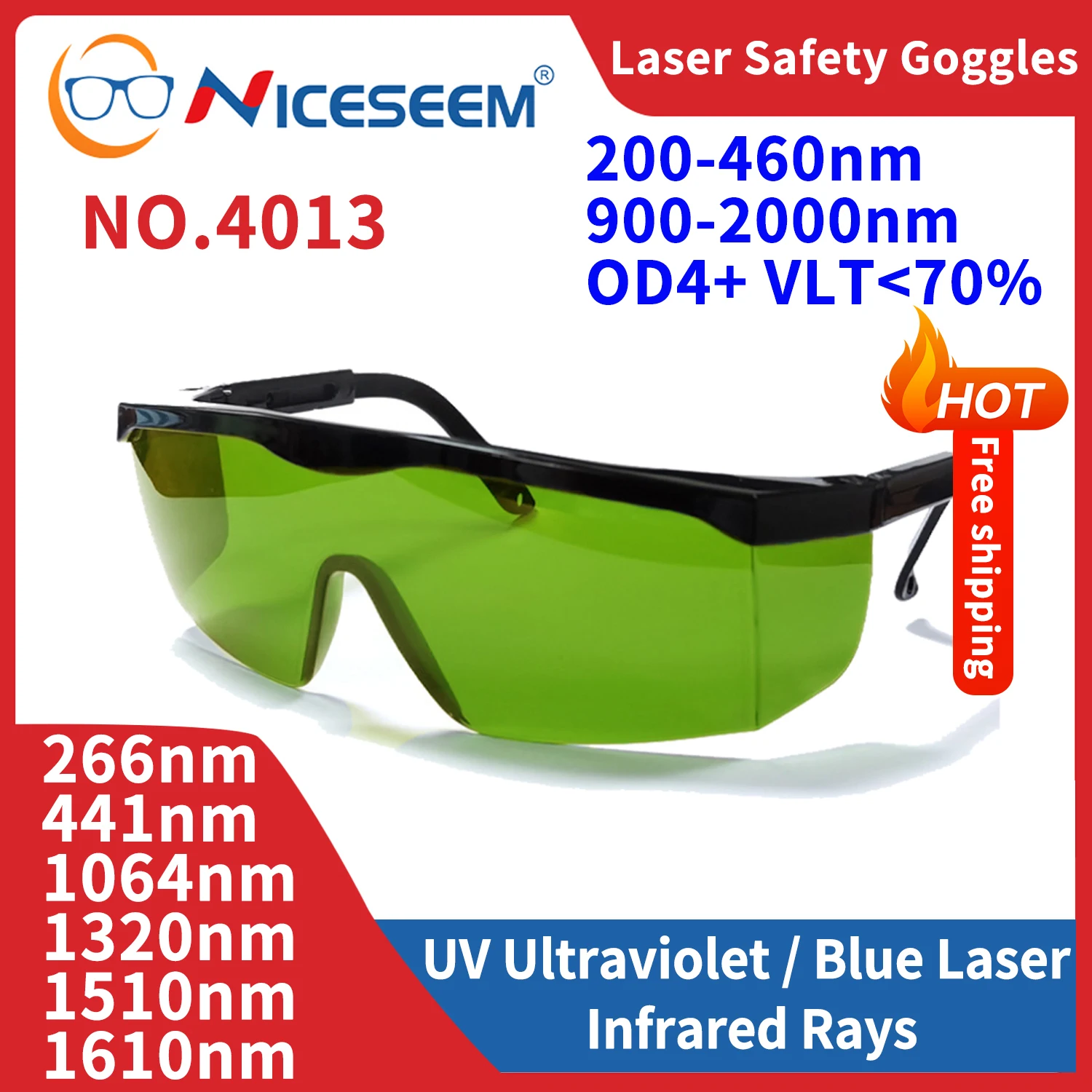 Óculos de segurança laser infravermelho, Pequenos óculos de proteção, Escudo UV, Óculos de proteção para trabalho a laser, CO2, 1064nm, 355nm