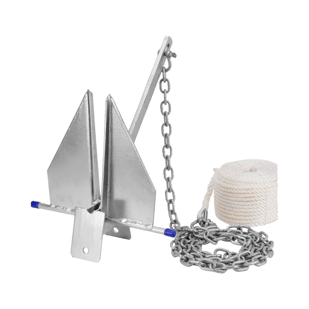 Heavy Duty Boat Anchors Kit Fluke Style Chain Rope Set Galvanized Steel for Pontoon Deck Fishing Sailboats Boat Accessories