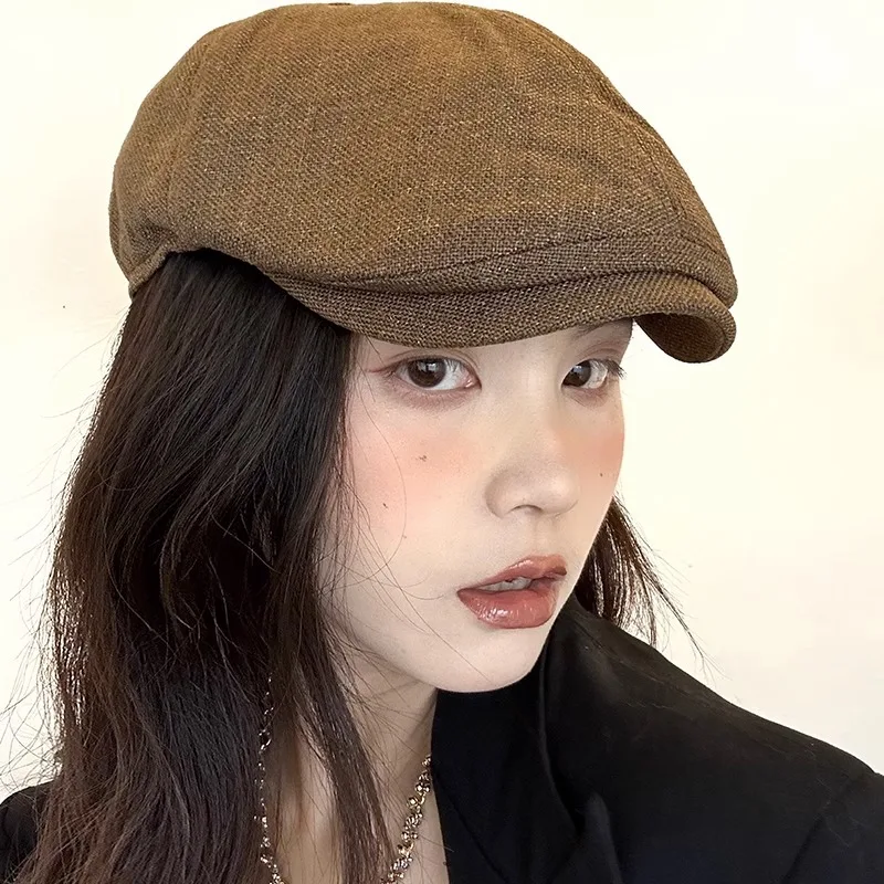 Summer Cotton Linen Newsboy Flat Cap Breathable Vintage Korean British Style Unisex Beret for Outdoor Travel Photography​
