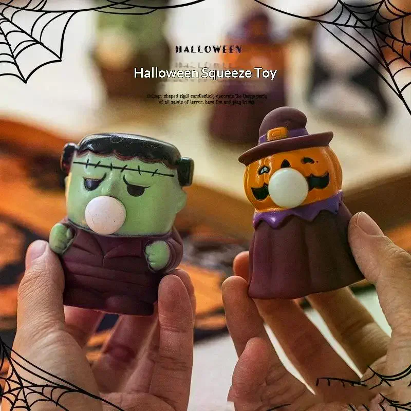 Pumpkin Ghost Stress Relieving Pinching Toy Cute Stress Relieving Soft Blowing Bubble Fidget Pinching Halloween Toy Gift New