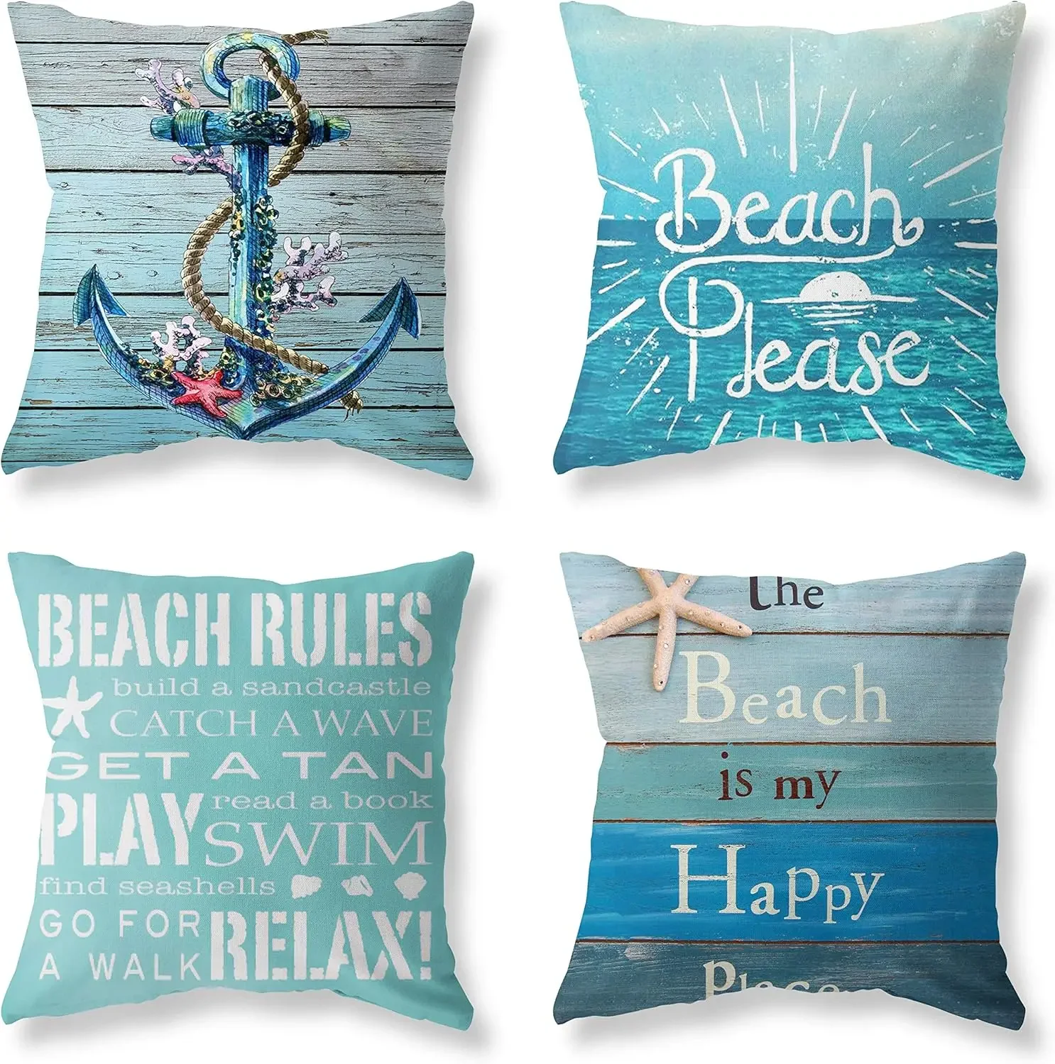 Nautical Wood Beach Rules Quote Holiday Blue Wood Grain Marine Theme Throw Pillow Covers Outdoor Bench Decoration Cushion case