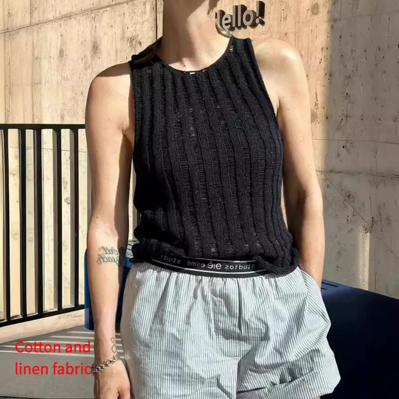 

Spring Autumn Women Hollow Knit Sleeveless Halter Sweater Top Women Sexy Casual Sports Sleeveless Top Street Personality Jacket