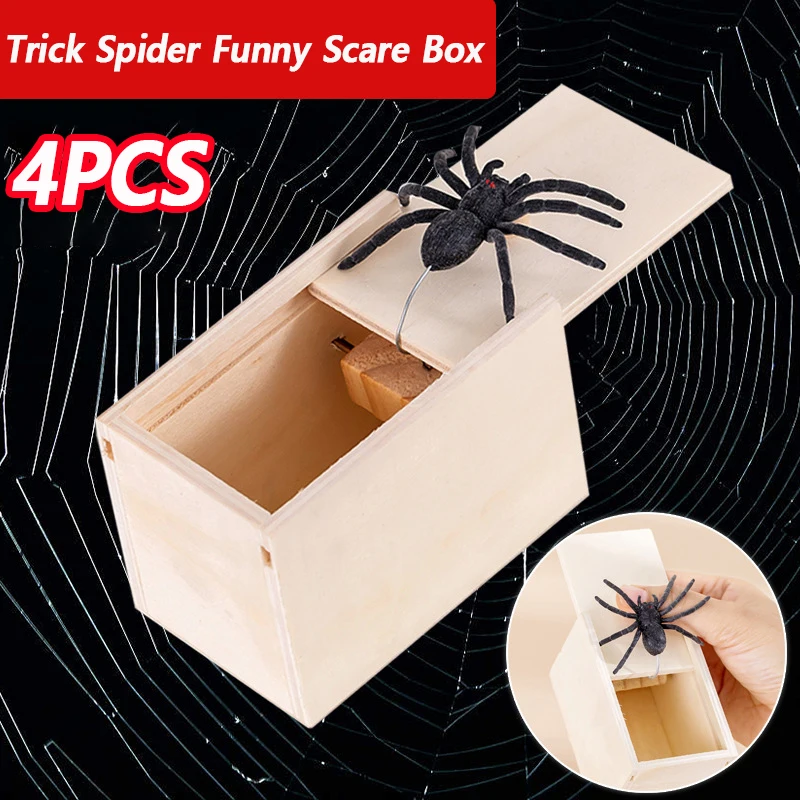 Trick Spider Funny Scare Box Wooden Hidden Box Quality Prank Wooden Scare Box Fun Game Prank Trick Friend Office Toys