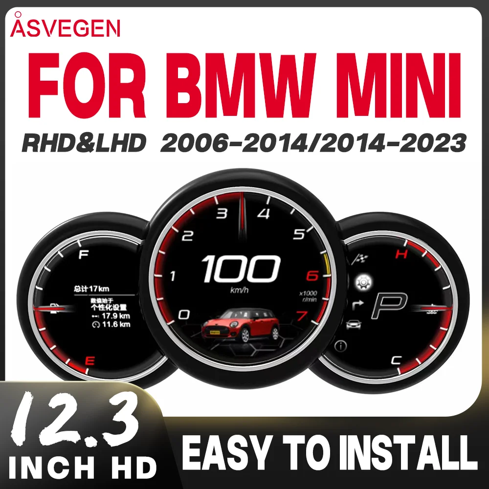 

12.3" Digital LCD Instrument Cluster for BMW MINI 2006-2023 HD Virtual Cockpit Dashboard Speedometer Retrofit Plug Play Linux