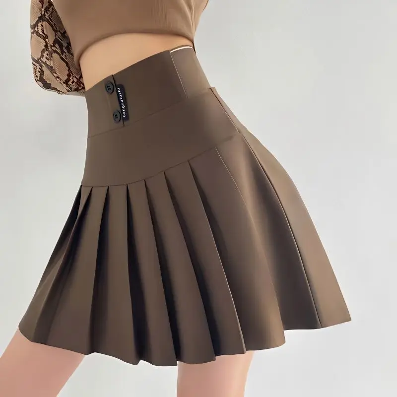 Autumn 2023 New Casual Korean Patchwork Solid Color High Waist A-line Skirt Women Clothes Simplicity Buttons Pleated Slim Skirts