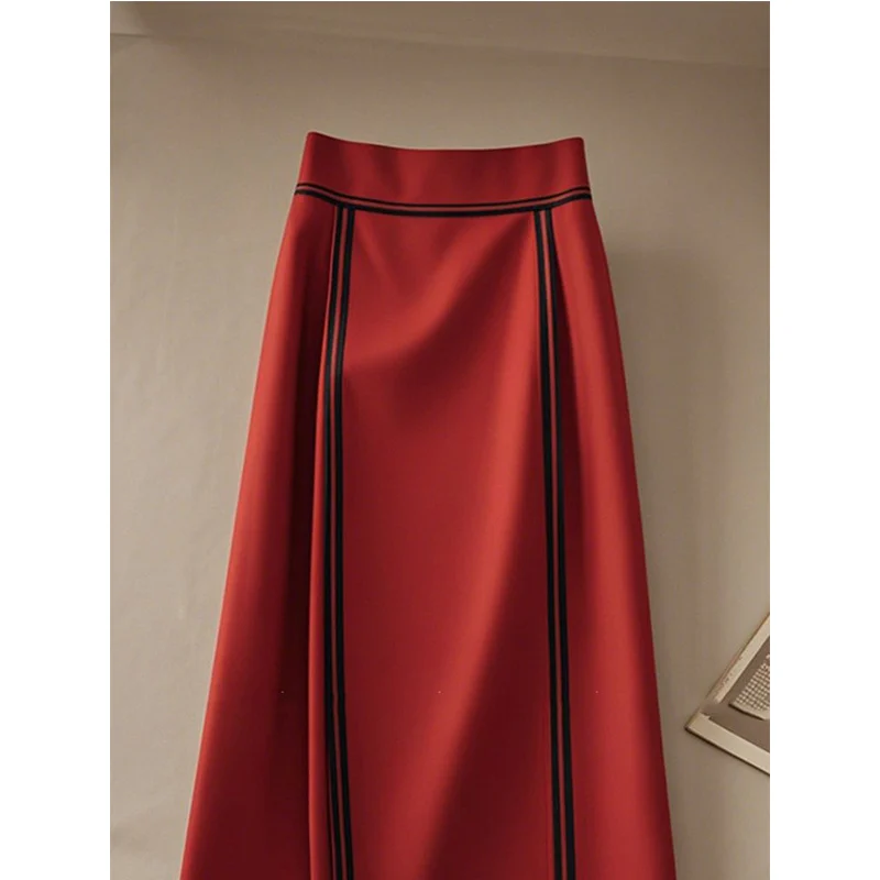 2024 Autumn New Fashion Temperament High Waist Skirts Ladies Fashionable Simplicity Striped Slim A-line Skirt Elegant Skirt