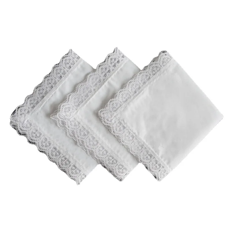 24 Pieces Ladies Handkerchief with Lace Pure White with Lace Edge Handkerchief for Women