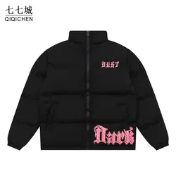 Winter Padded Jacket Parkas Men Y2K Harajuku Letter Print Stand Collar Thick Jackets Korean Fashion Oversized Bubble Coat Unisex