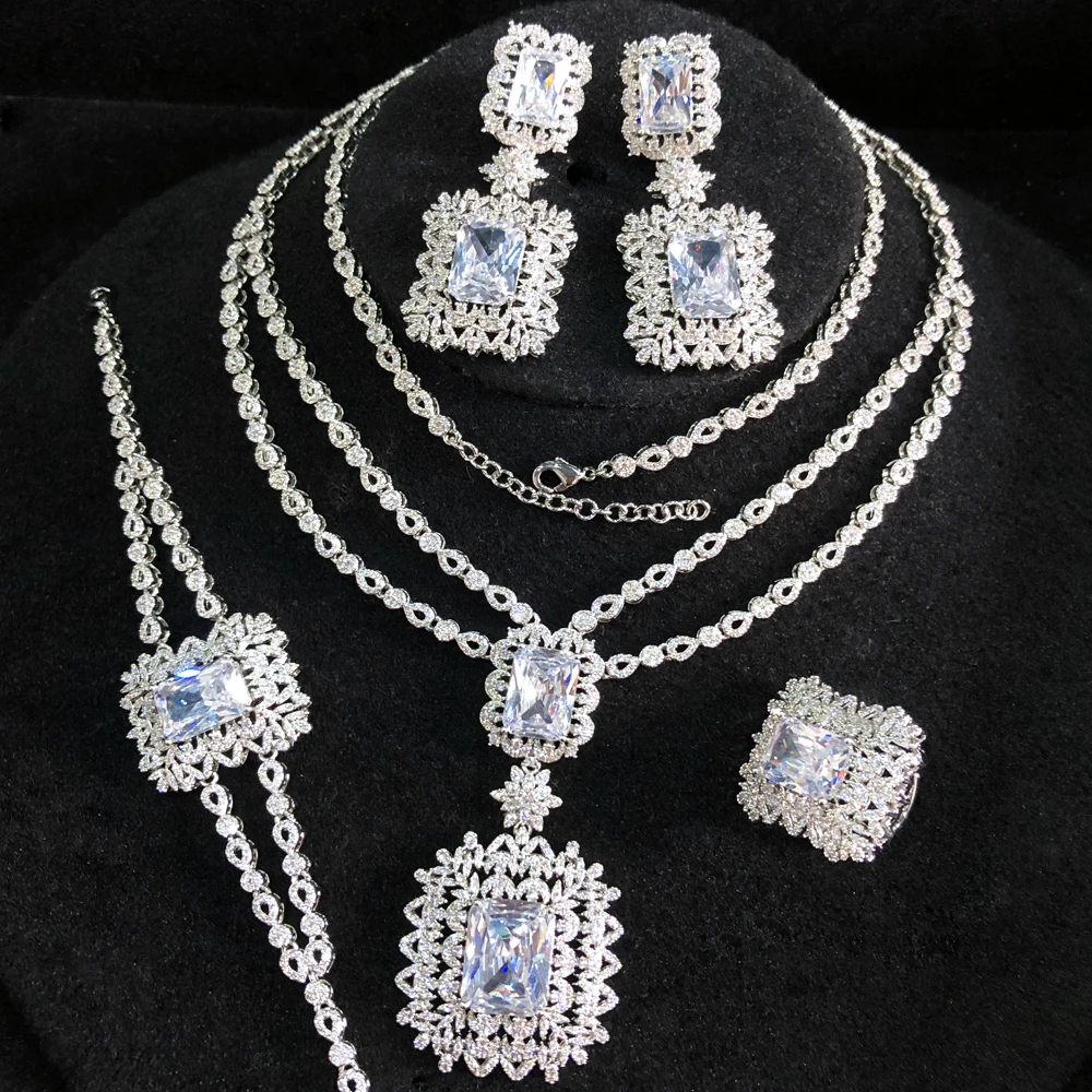 

GODKI New 4pcs UAE Long Chains 5A Zircon Dubai Bridal Jewelry Set For Women Wedding Party Nigerian African Necklace Earring Set